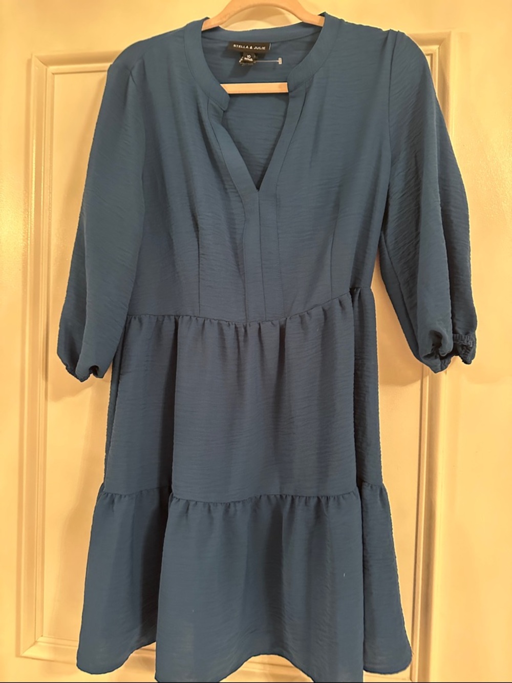 Stella & Julie Blue Tiered V-Neck Dress